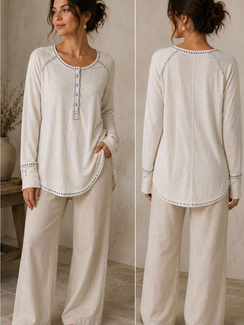 We The Free Cream Long-Sleeve Henley Top ower size ! - Picture 1 of 7